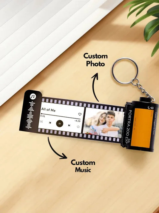 Custom Text and Music Film Roll Keychain with Personalized Spotify Code Camera Roll Keychain Memory Keyrings Gift Jewelry